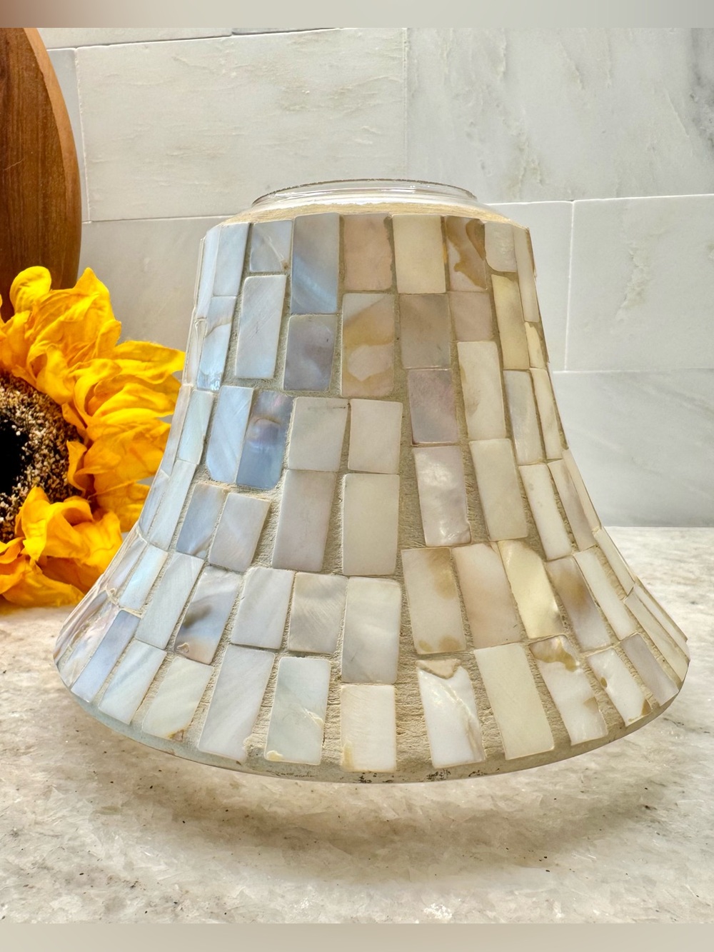 Yankee Candle Capiz Shell Mosaic Glass Shade Topper for Large Jar Candle 5” x 6”